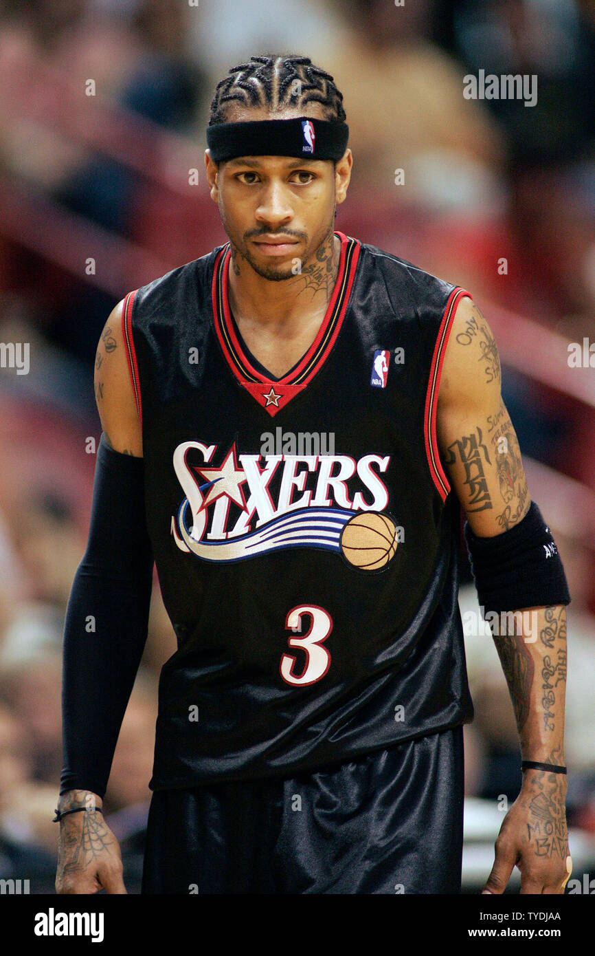 Philadelphia 76ers Allen Iverson stares at an official during