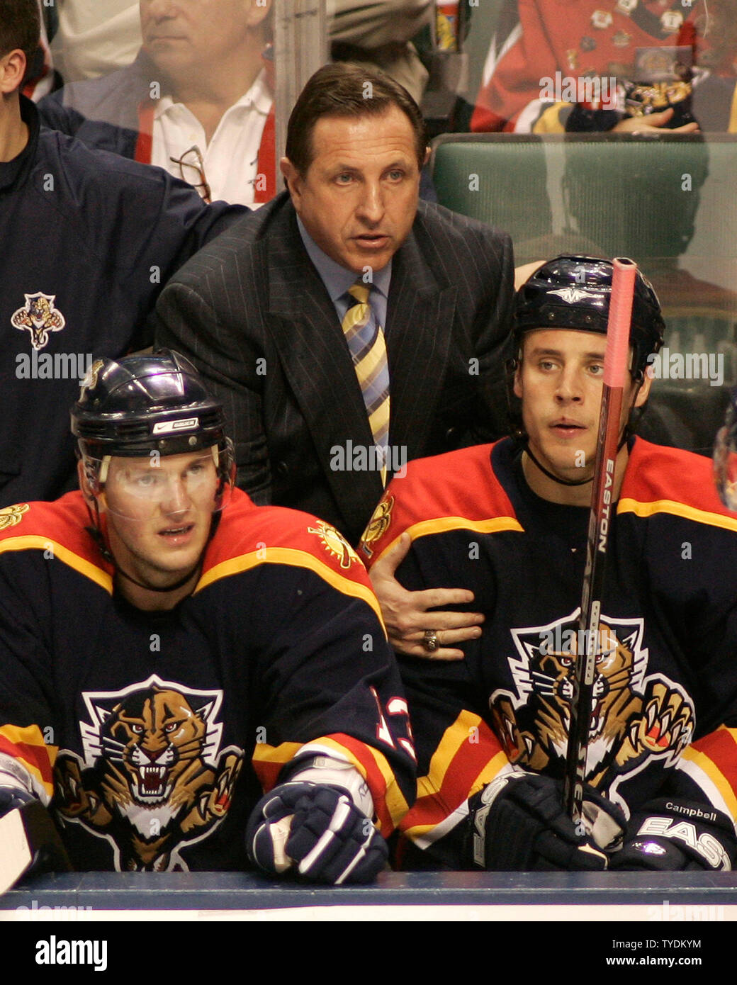 Florida Panthers head coach Jacques Martin watches second period NHL action against the Montreal Canadiens at the Bank Atlantic Center in Sunrise, Florida on November 16, 2006. (UPI Photo/Michael Bush) Stock Photo