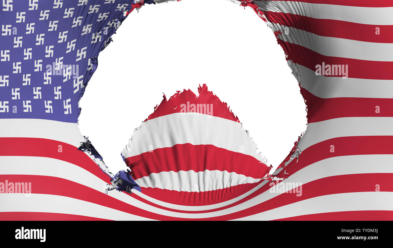 Big hole in United States America Nazi flag Stock Photo