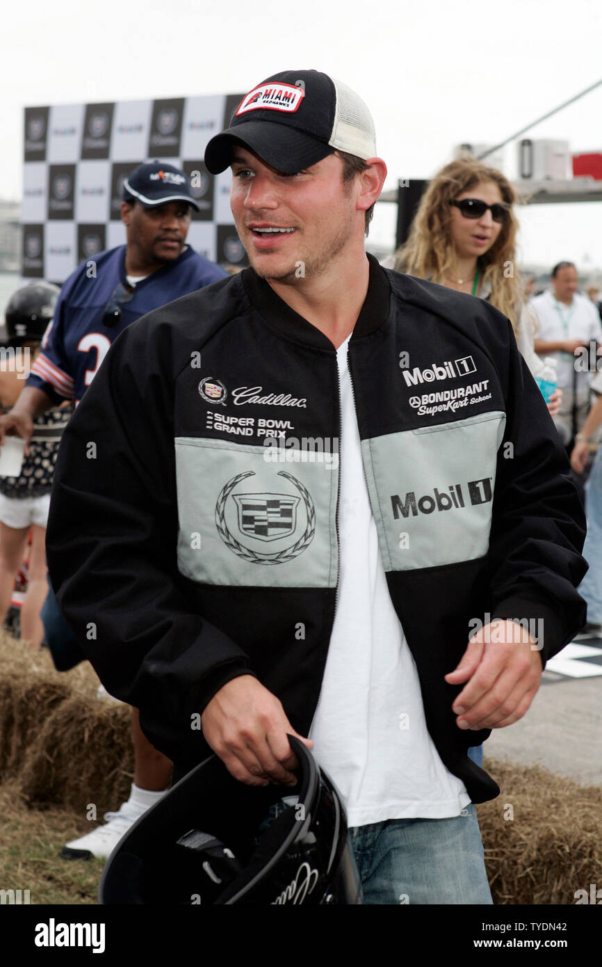 Nick Lachey participates in the 5th annual celebrity Cadillac Super Bowl Grand Prix at the American Airlines Arena in Miami on February 3, 2007.  (UPI Photo/Michael Bush) Stock Photo