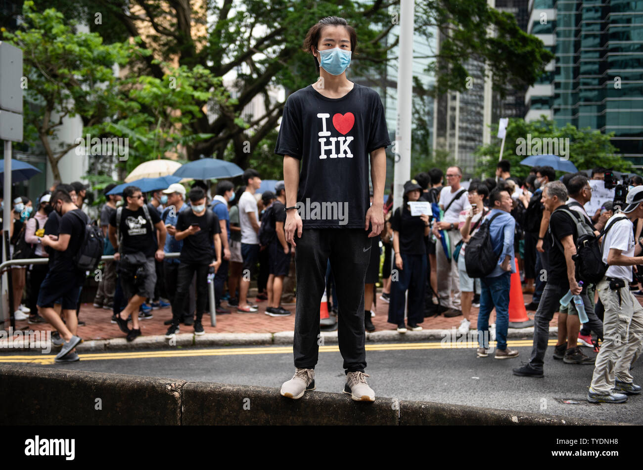 Protester gather outside the British Consulate General during the demonstration.Activists protest against the extradition bill rallied to different nation’s embassies and consulates to raise the issue with Chinese President Xi Jinping at this week's G-20 summit in Japan. Stock Photo