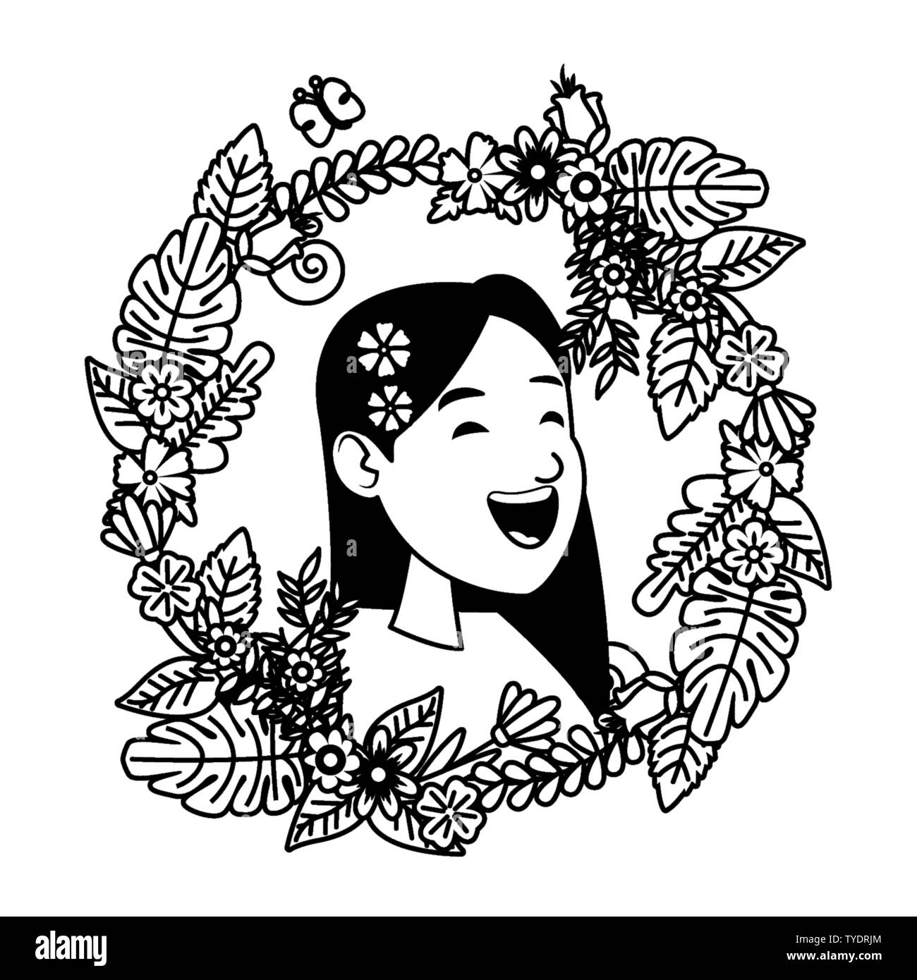 girl face avatar cartoon character in black and white Stock Vector ...