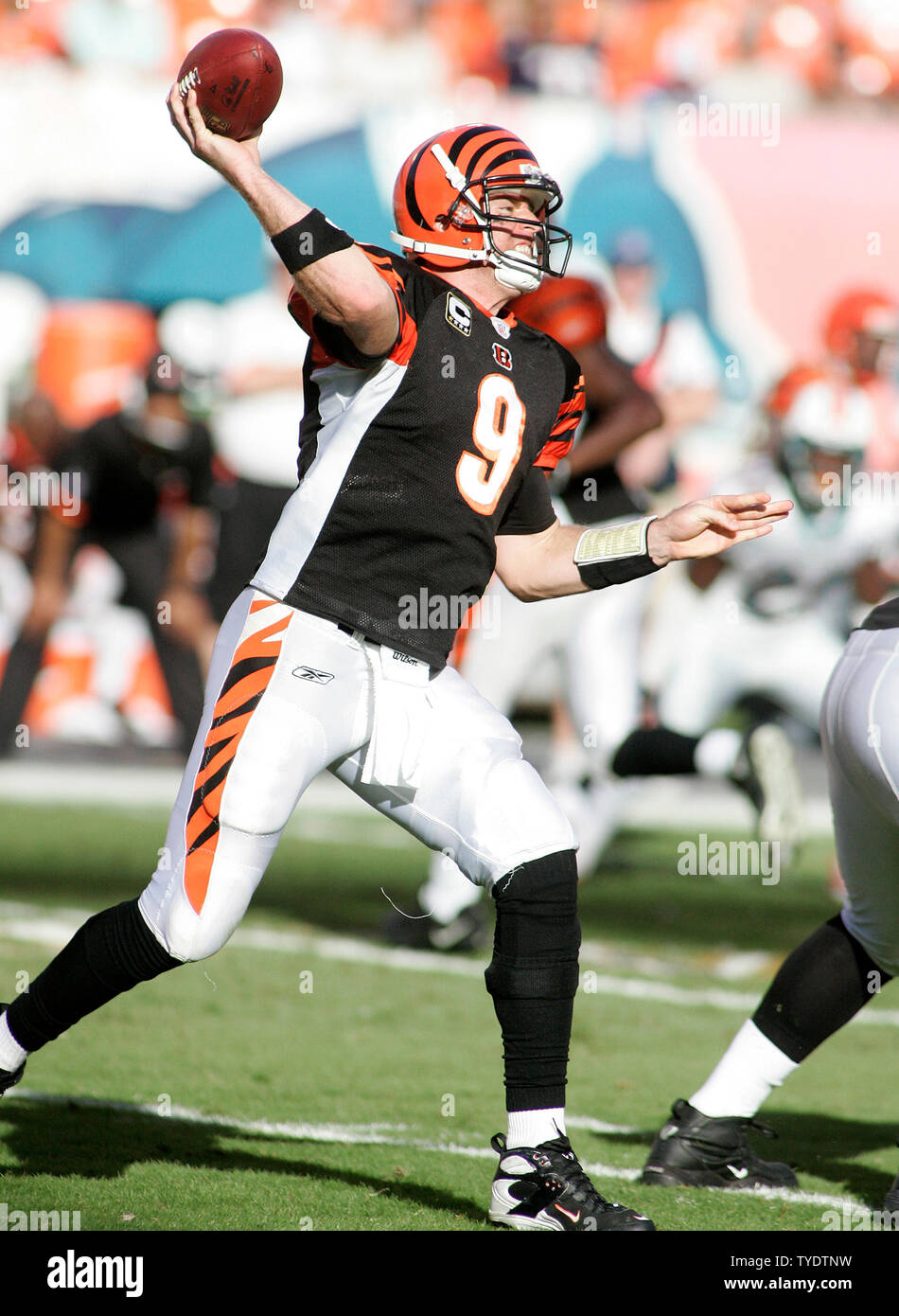 Cincinnati Bengals quarterback Carson Palmer finished the game with 23 of  32 passes completed at Dolphin Stadium in Miami on December 30, 2007. The  Bengals defeated the Dolphins 38-25 in the season