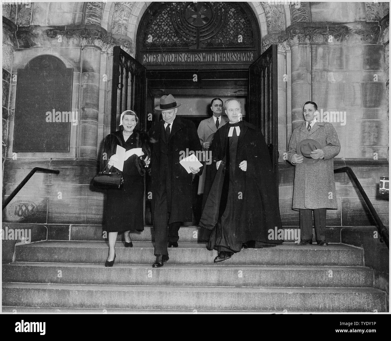 Photograph of President-elect Dwight D. Eisenhower and his wife Mamie leaving church in Washington on the morning of his Inauguration as President. Stock Photo