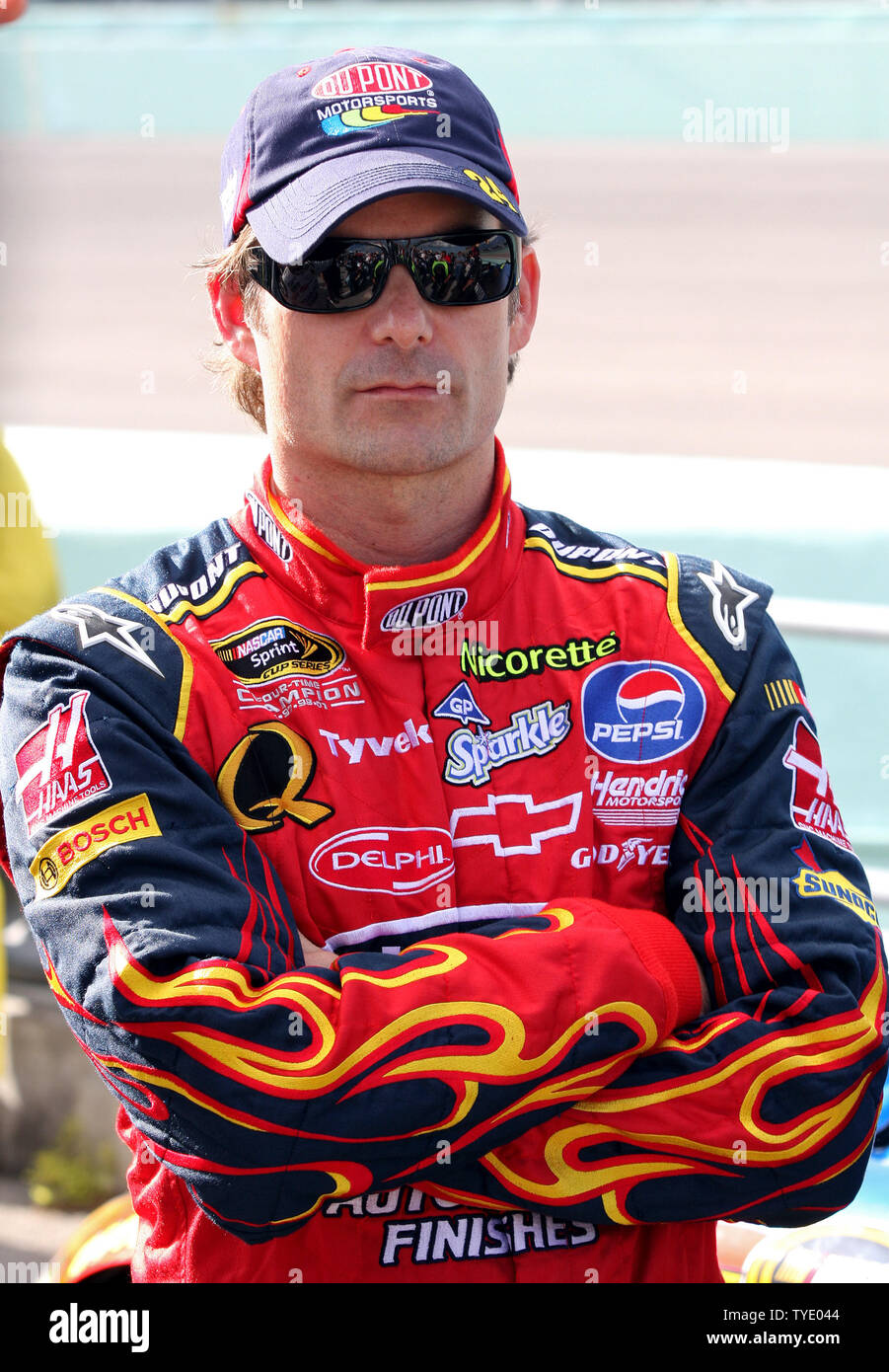 Jeff Gordon waits on pit road for his turn to qualify for the Sprint Cup Ford 400 at Homestead-Miami Speedway in Homestead, Florida on November 14, 2008. (UPI Photo/Malcolm Hope) Stock Photo