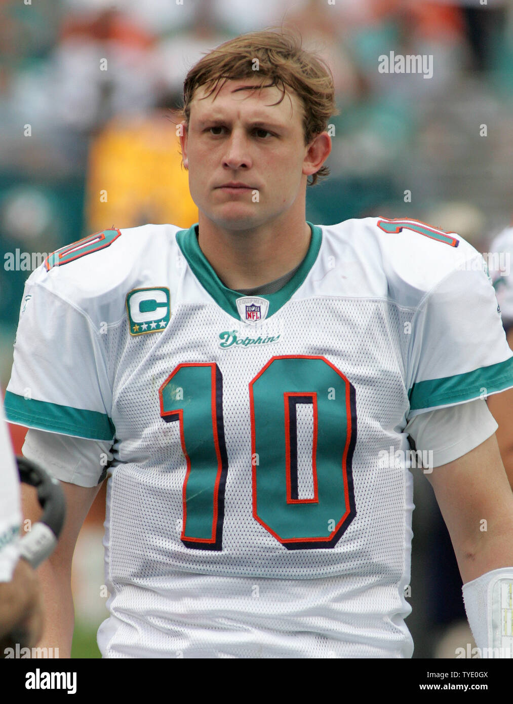 Miami Dolphins quarterback Chad Pennington watches the defencse in action  against the San Francisco 49ers at