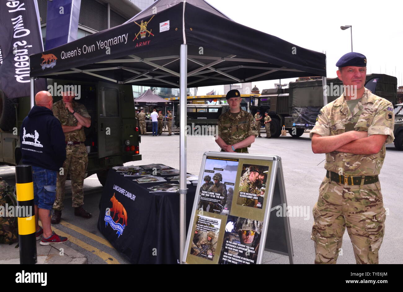 British Army Reserves Recruitment day at Piccadilly Station, Manchester, uk. The Queen's Own Yeomanry stall. Stock Photo