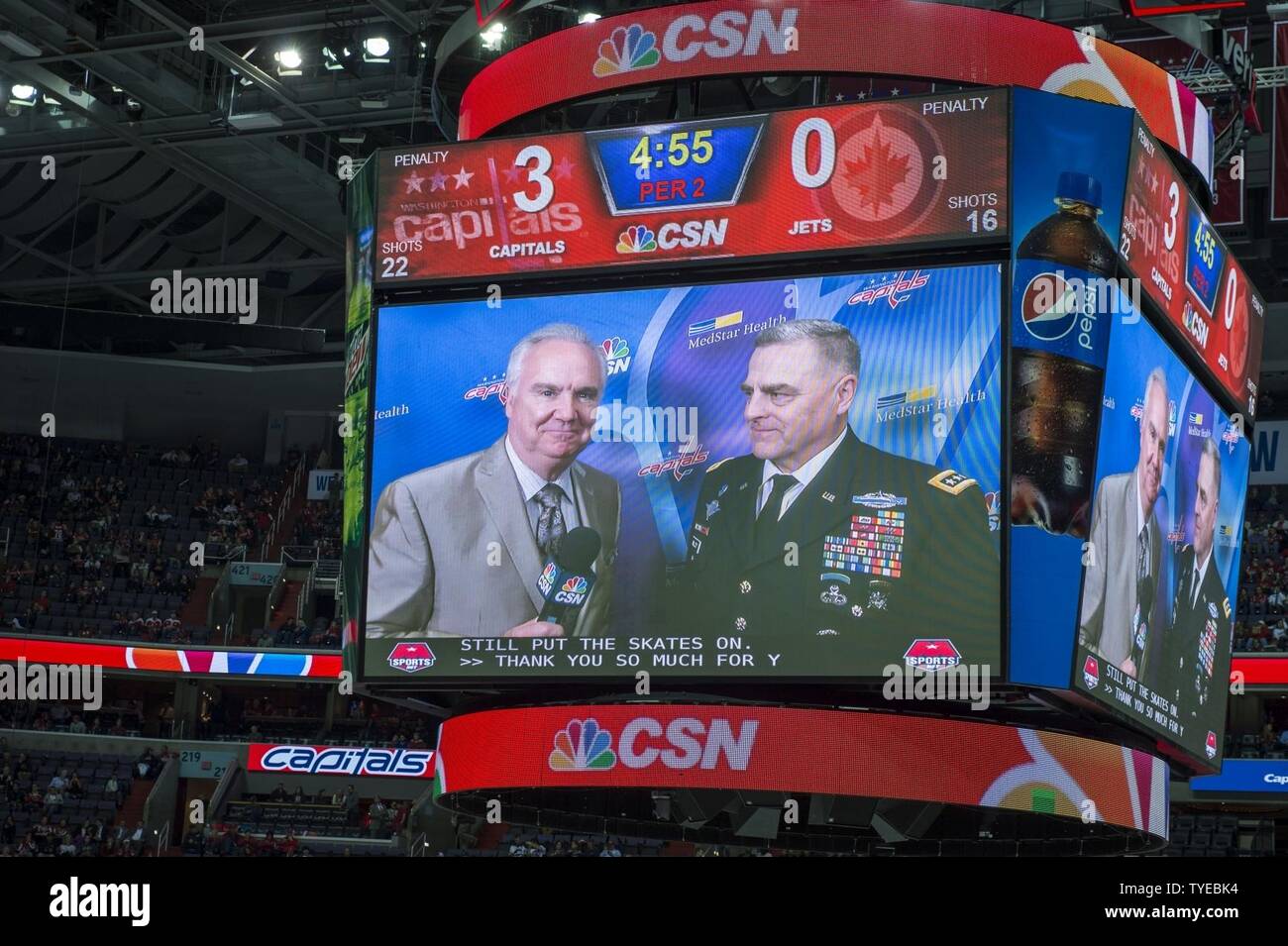 U.S. Army Chief of Staff Gen. Mark A. Milley during an interview at a National Hockey League game between the Washington Capitals and Winnipeg Jets in Washington D.C., Nov. 3, 2016. Milley was representing the U.S. Army for the Captial's Army Appreciation Night. Stock Photo