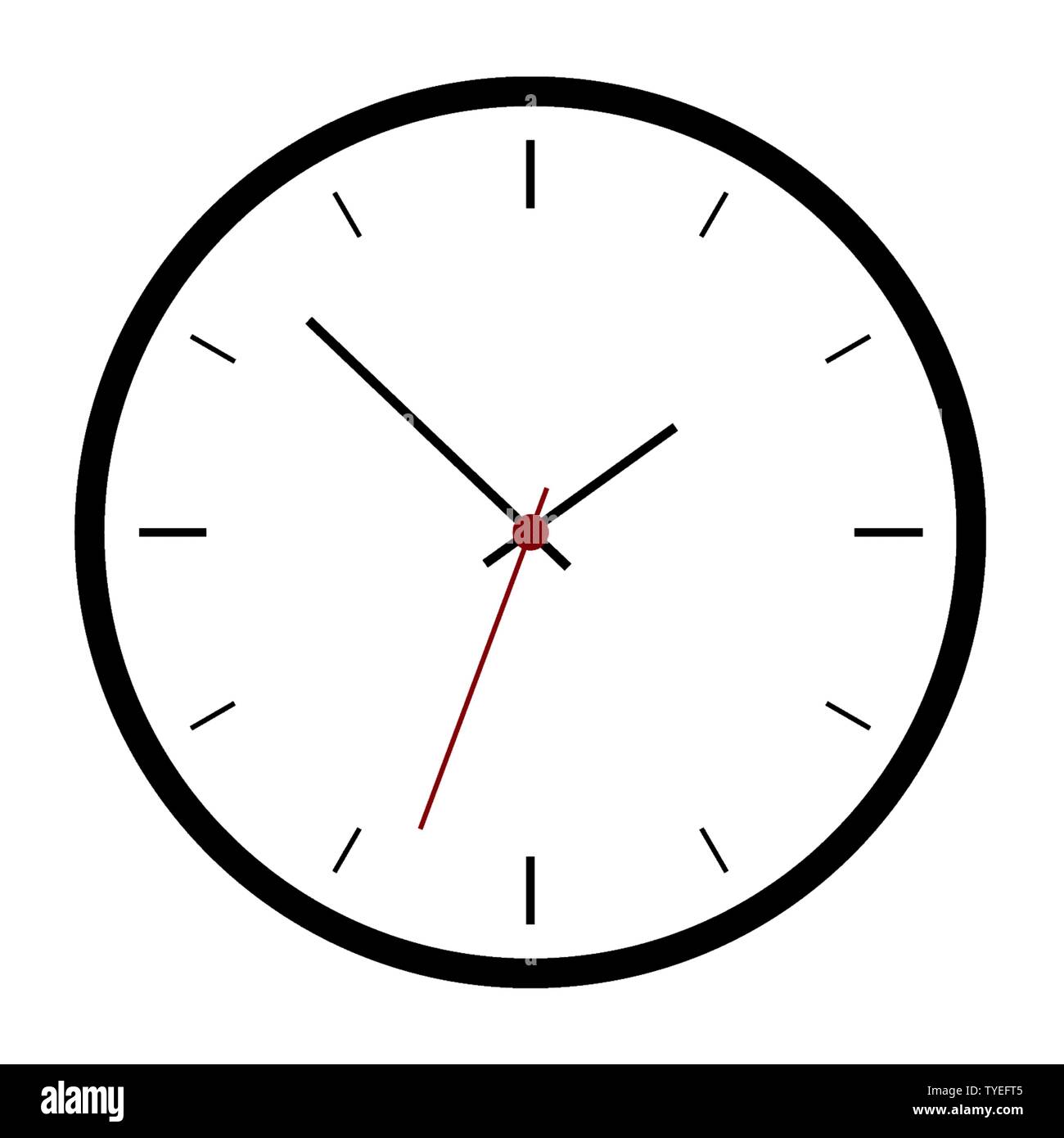 Simple illustration of black clock face without numbers with hour and