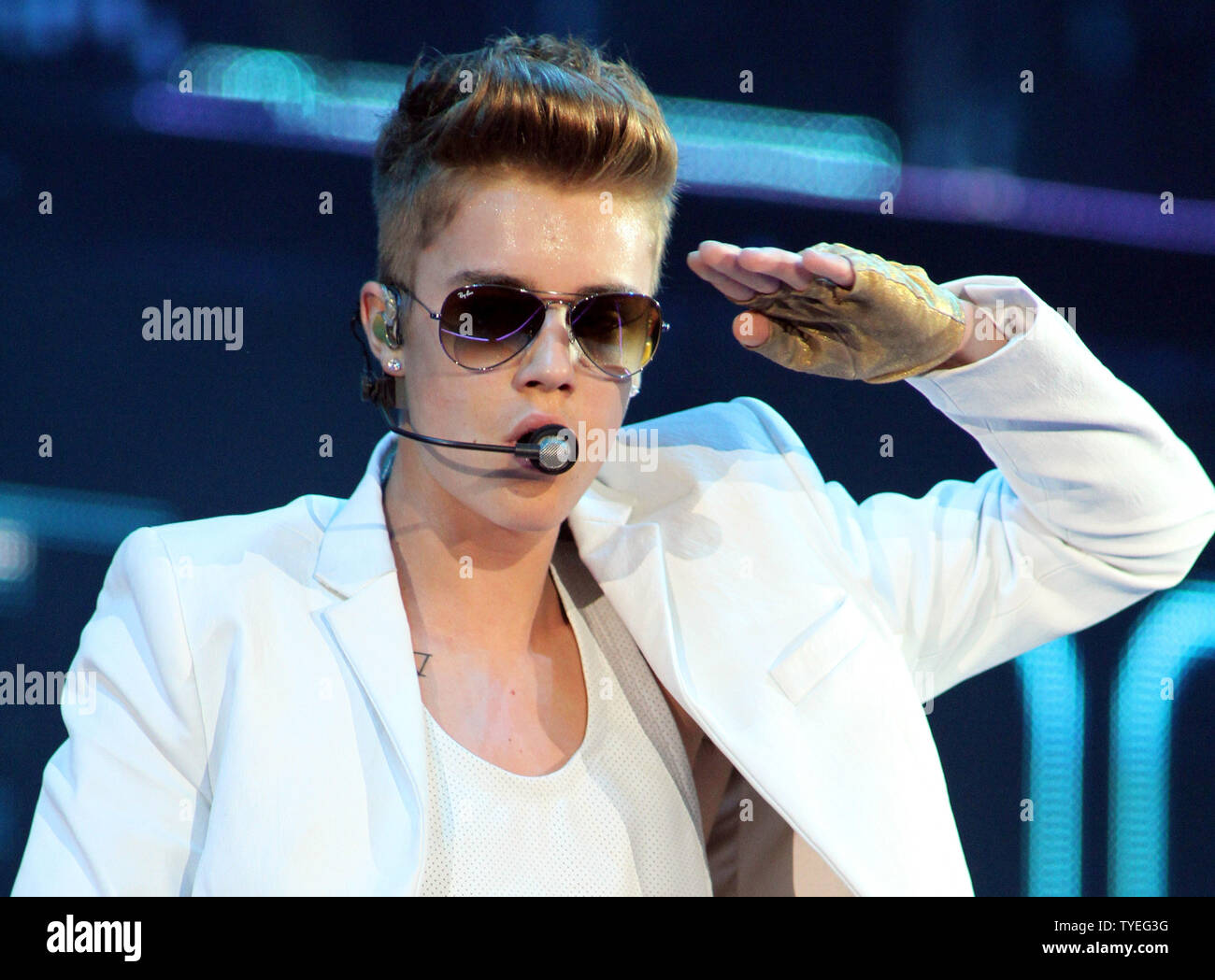 Justin Bieber performs in concert on his Believe tour at the American Airlines Arena in Miami on January 26, 2013. UPI/Michael Bush Stock Photo