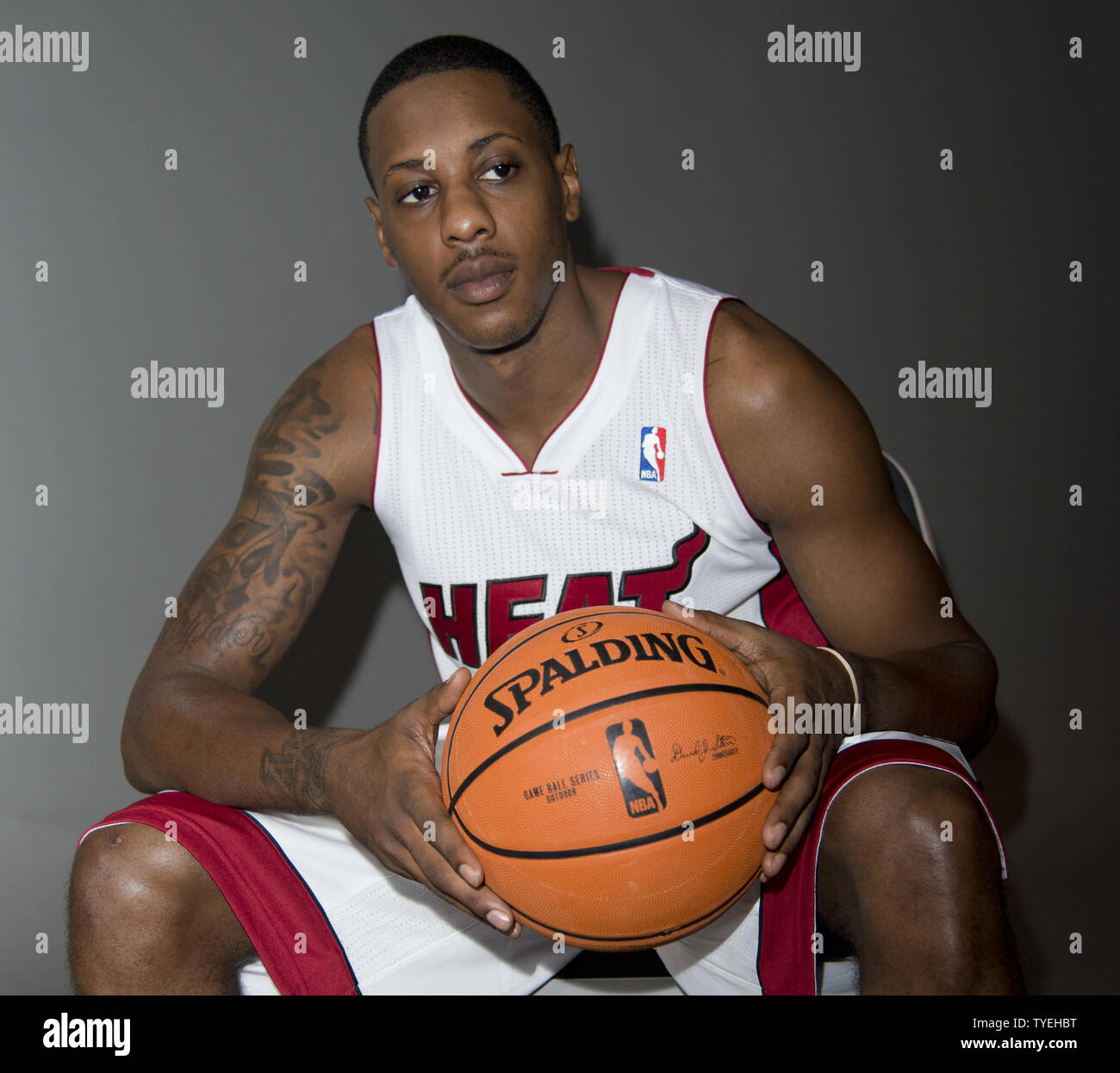 Miami Heat's Mario Chalmers (15) poses for a photo during the teams ...