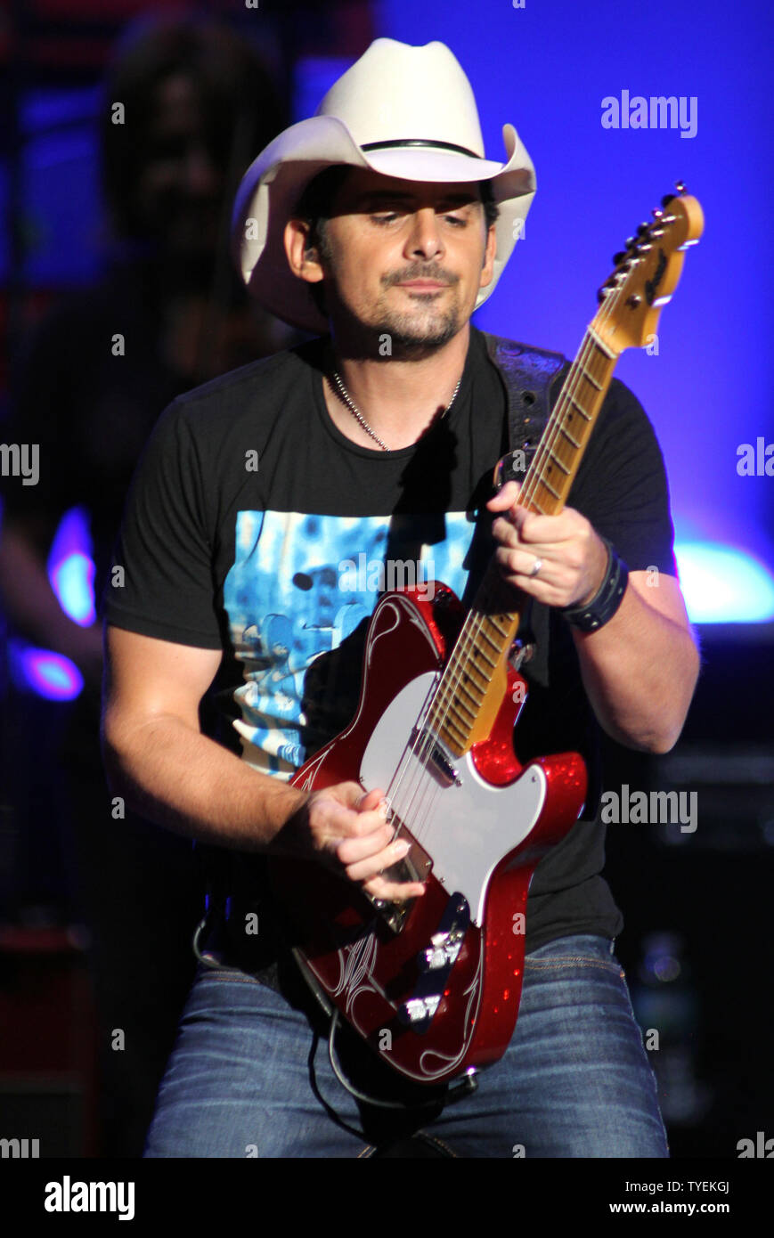 Brad Paisley performs in concert at the Cruzan Amphitheatre in West Palm Beach, Florida on August 16, 2014. UPI/Michael Bush Stock Photo