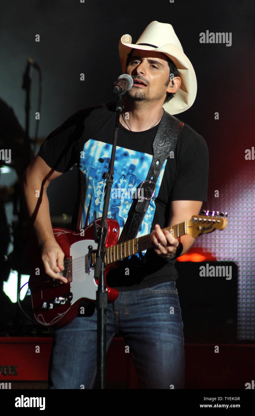 Brad Paisley performs in concert at the Cruzan Amphitheatre in West Palm Beach, Florida on August 16, 2014. UPI/Michael Bush Stock Photo