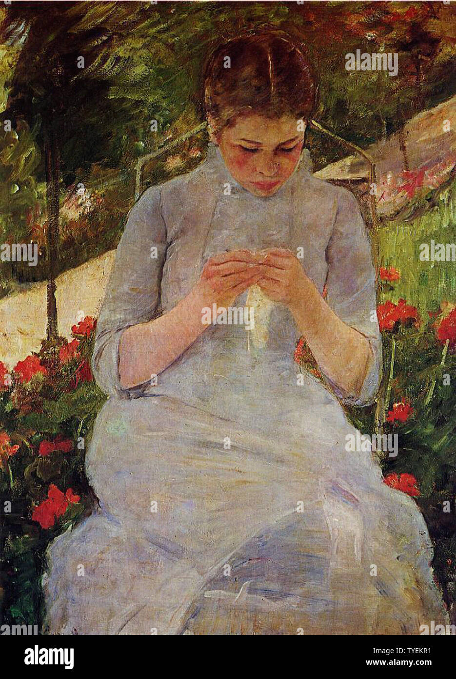 Mary Cassatt - Young Woman Sewing Garden 1882 Stock Photo