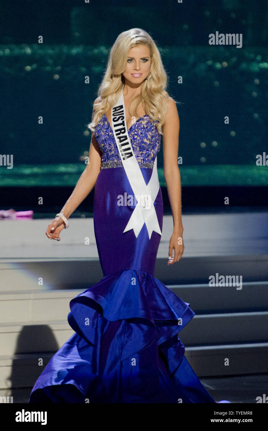 Miss Universe contestant Tegan Martin from Australia competes during the evening gown competition event at  U.S. Century Bank Arena, Florida International University in Miami, Florida on January 21, 2015. The 63rd. Miss Universe Pageant will be held in Miami, Florida, January 25, 2015. Photo by Gary I Rothstein/UPI Stock Photo