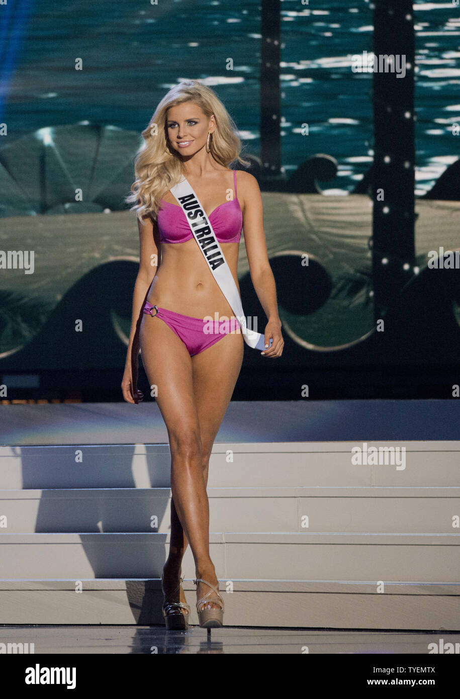 Miss Universe contestant Tegan Martin from Australia competes during the bikini competition event at  U.S. Century Bank Arena, Florida International University in Miami, Florida on January 21, 2015. The 63rd. Miss Universe Pageant will be held in Miami, Florida, January 25, 2015. Photo by Gary I Rothstein/UPI Stock Photo