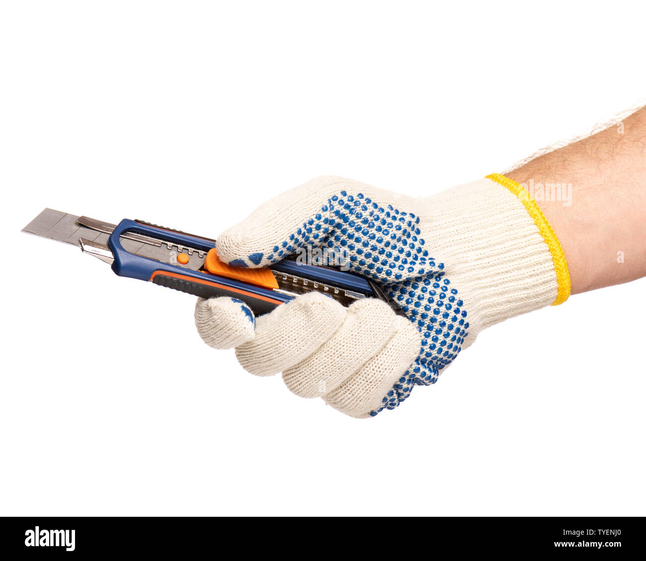 Hand with glove and knife Stock Photo Alamy