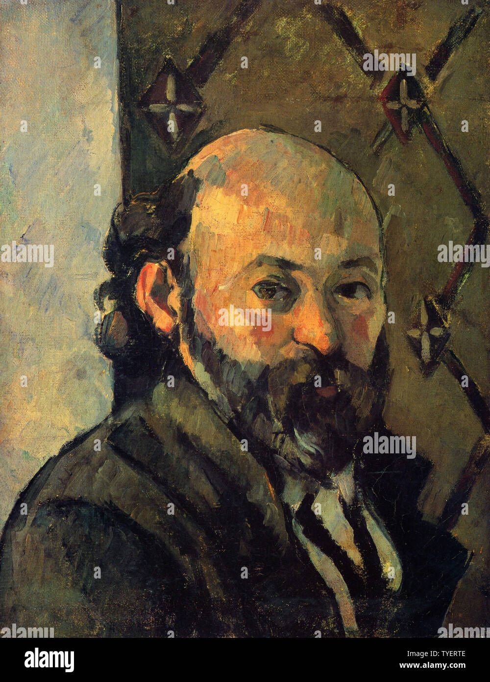 Paul Cézanne - Self Portrait Front Olive Wallpaper 1881 Stock Photo