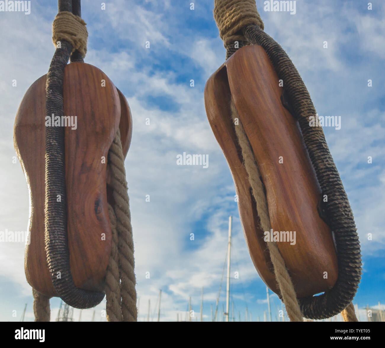 Old sailing wooden blocks rigging hires stock photography and images