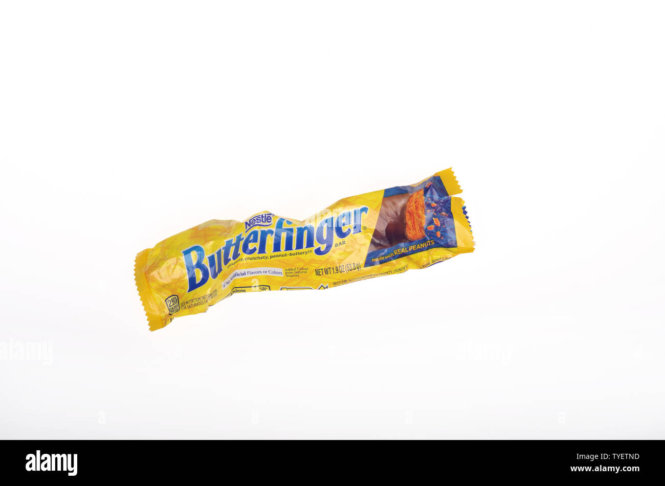 Nestle Butterfinger candy wrapper empty & crumpled Stock Photo