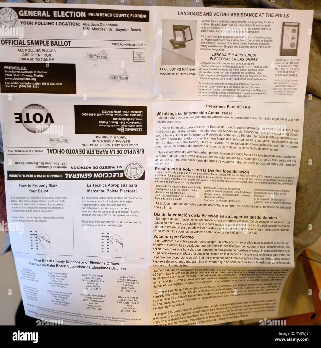 A copy of the early voting official sample ballot sent out in Palm ...