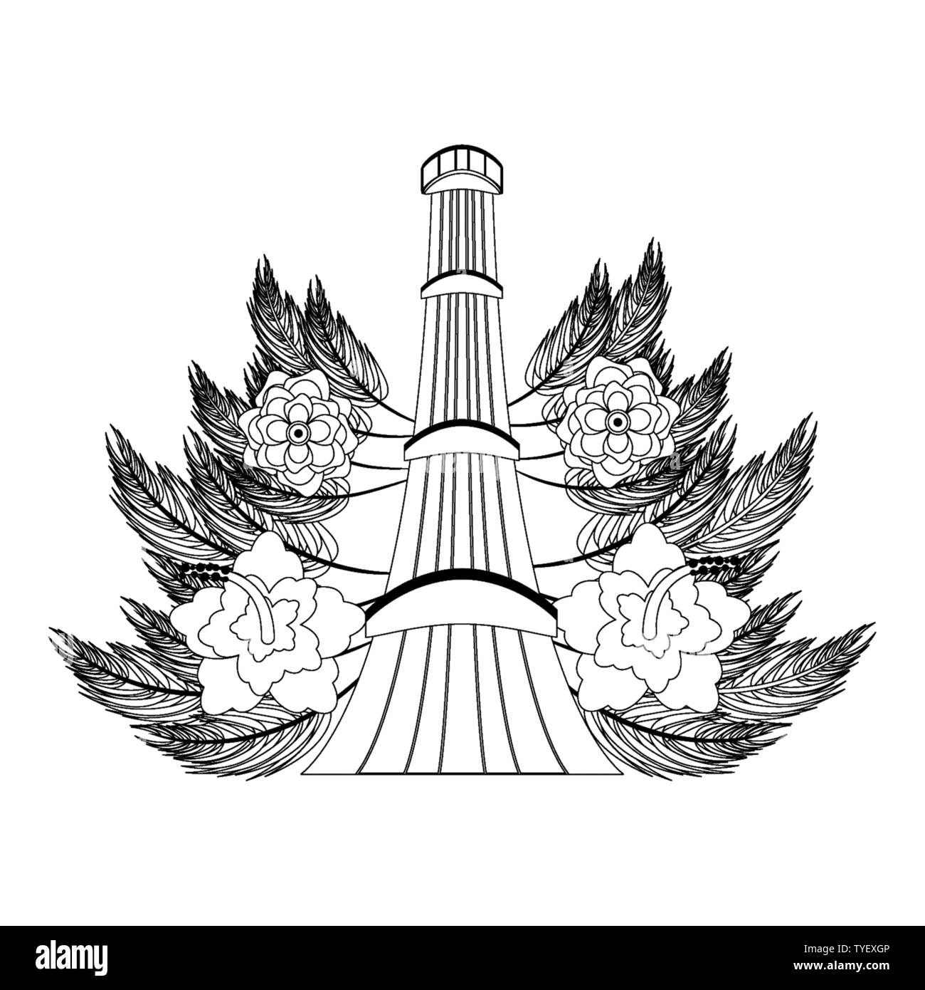 indian building monuments icon cartoon in black and white Stock Vector
