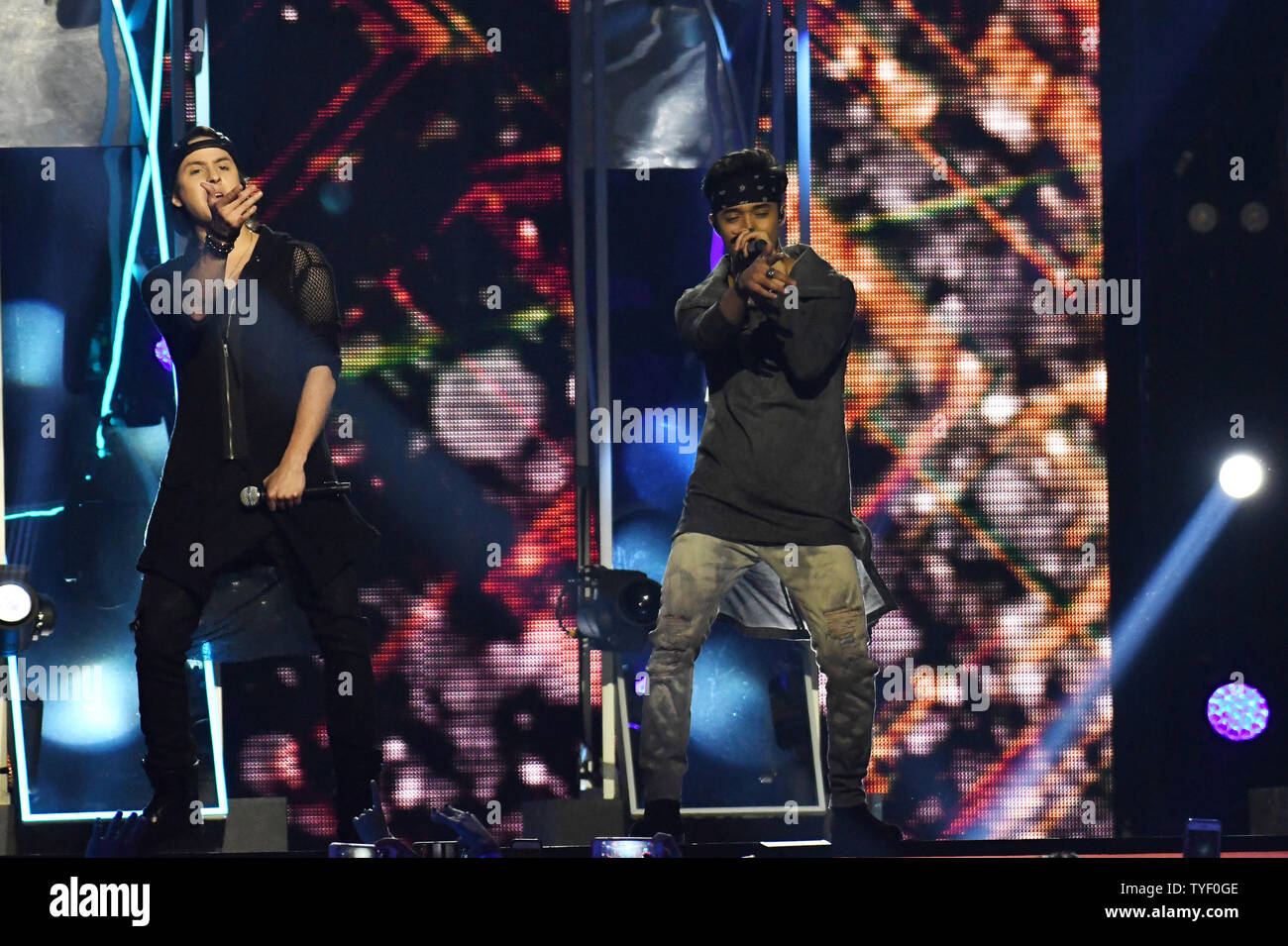 Conaco Show CNCO perform during the 2017 Telemundo Premios Tu Mundo show at the ...