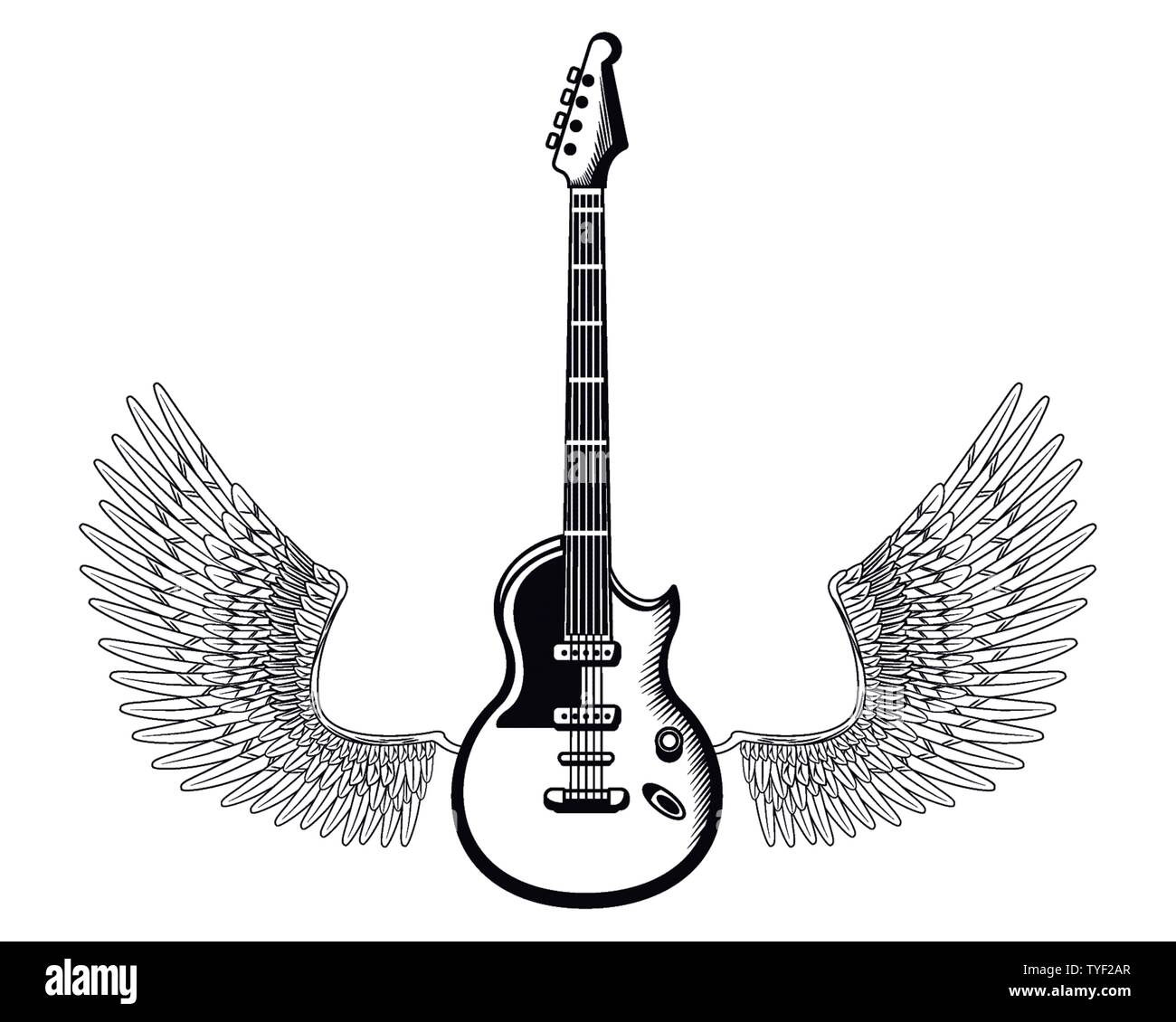 electric guitar with wings drawn tattoo icon Stock Vector Image & Art ...