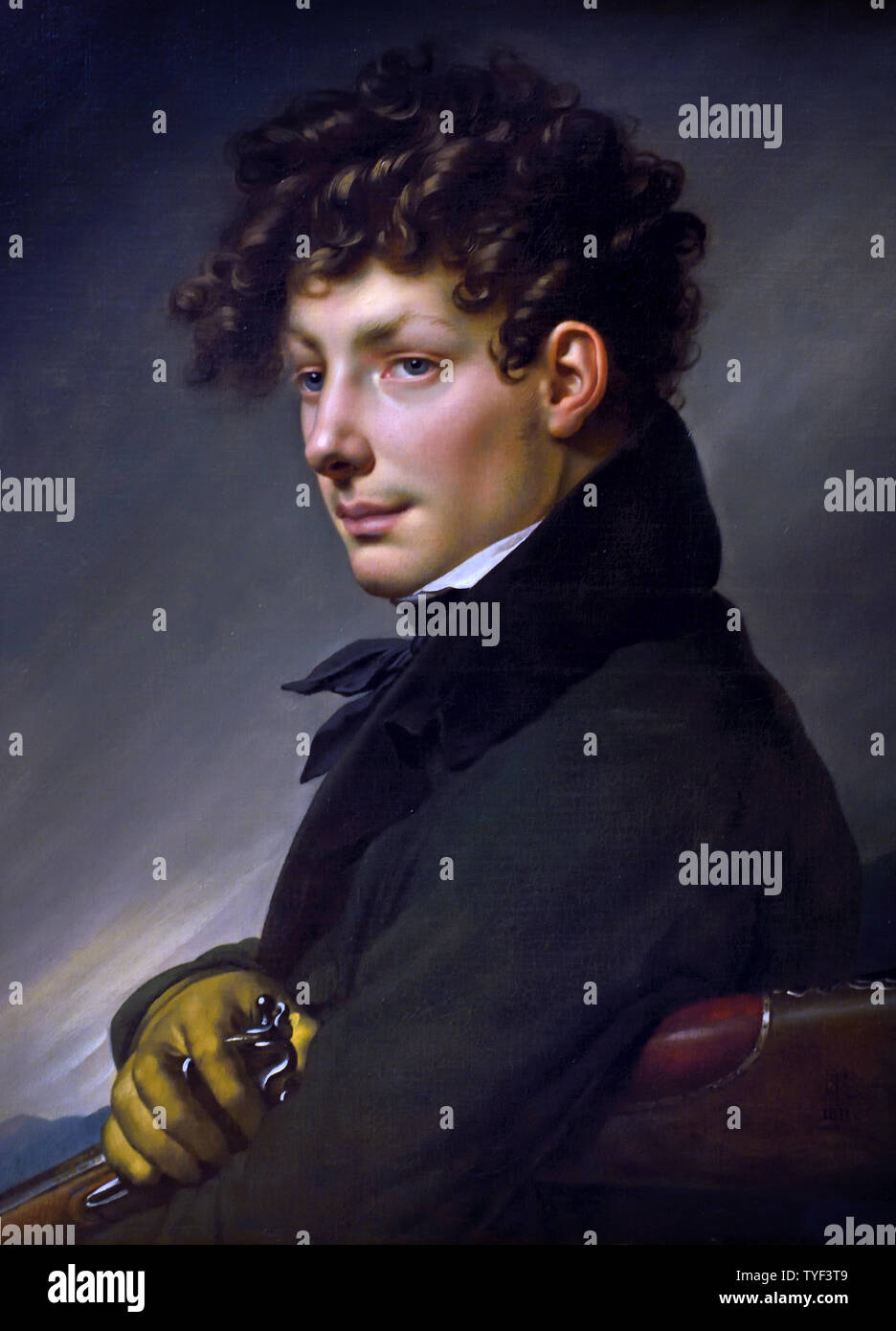 Portrait of a young man as a Hunter 1811 by Anne Louis GIRODET DE ROUSSY TRIOSON , 1767 - 1824 France, French, Stock Photo