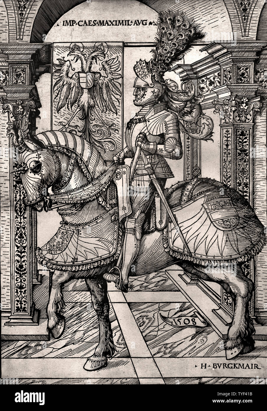 Emperor Maximilian on horseback, Hans Burgkmair, 1473-1531, German, Germany, Stock Photo