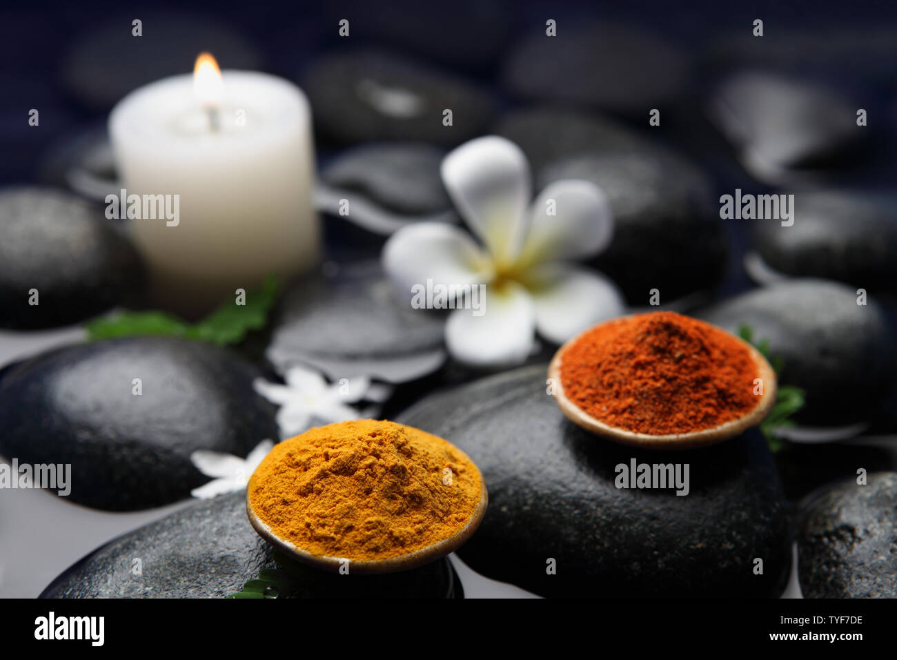 Herbal powder used in spa treatment Stock Photo