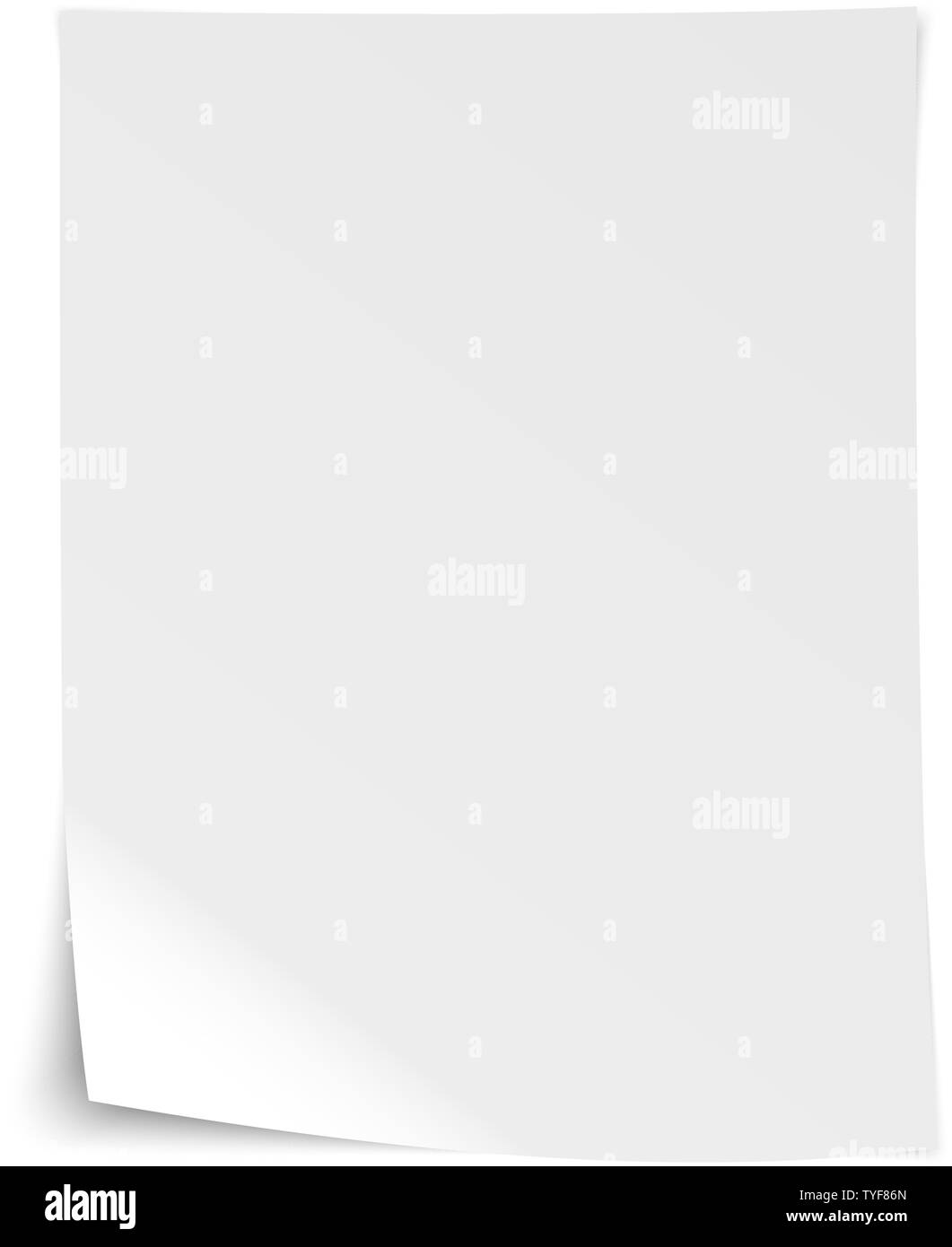 empty realistic white sheet of writing paper with bent corner and