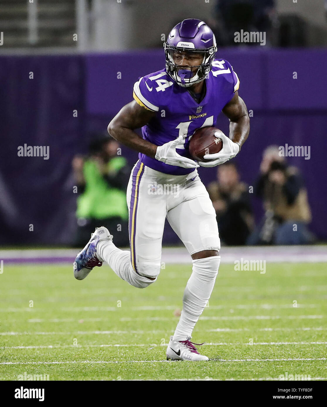 Minnesota Vikings wide receiver Stefon Diggs rushes with the ball against  the New Orleans Saints in the second half of the NFC Divisional round  playoff game at U.S. Bank Stadium in Minneapolis