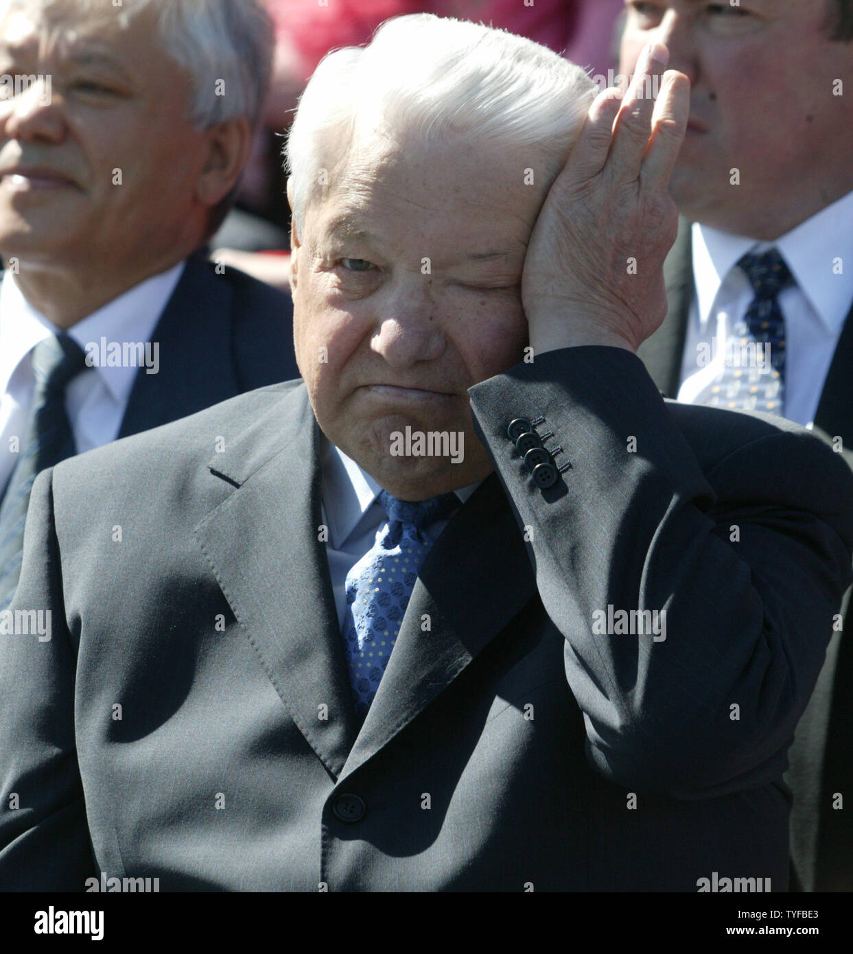 Former Russian President Boris Yeltsin, shown in this 2000 file photo, died at the age of 76 on April 23, 2007 in Moscow. Yeltsin pushed Russia to democracy and a market economy after helping in the collapse of the Soviet Union communist state in 1991. In this file photo, Former Russian President Boris Yeltsin attends a celebration of Would War II victory at the Red Square in Moscow Kremlin on May 9, 2004. (UPI Photo/Anatoli Zhdanov) Stock Photo