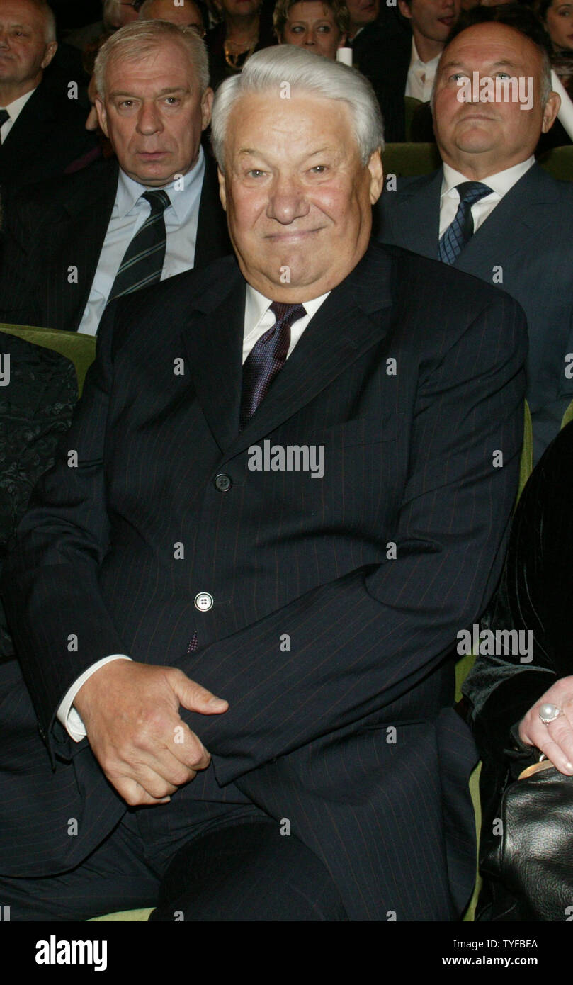 Former Russian President Boris Yeltsin, shown in this 2000 file photo, died at the age of 76 on April 23, 2007 in Moscow. Yeltsin pushed Russia to democracy and a market economy after helping in the collapse of the Soviet Union communist state in 1991. In this file photo, Former Russian President Boris Yeltsin attends a celebration of Lencom theater in Moscow on October 24, 2003. (UPI Photo/Anatoli Zhdanov) Stock Photo