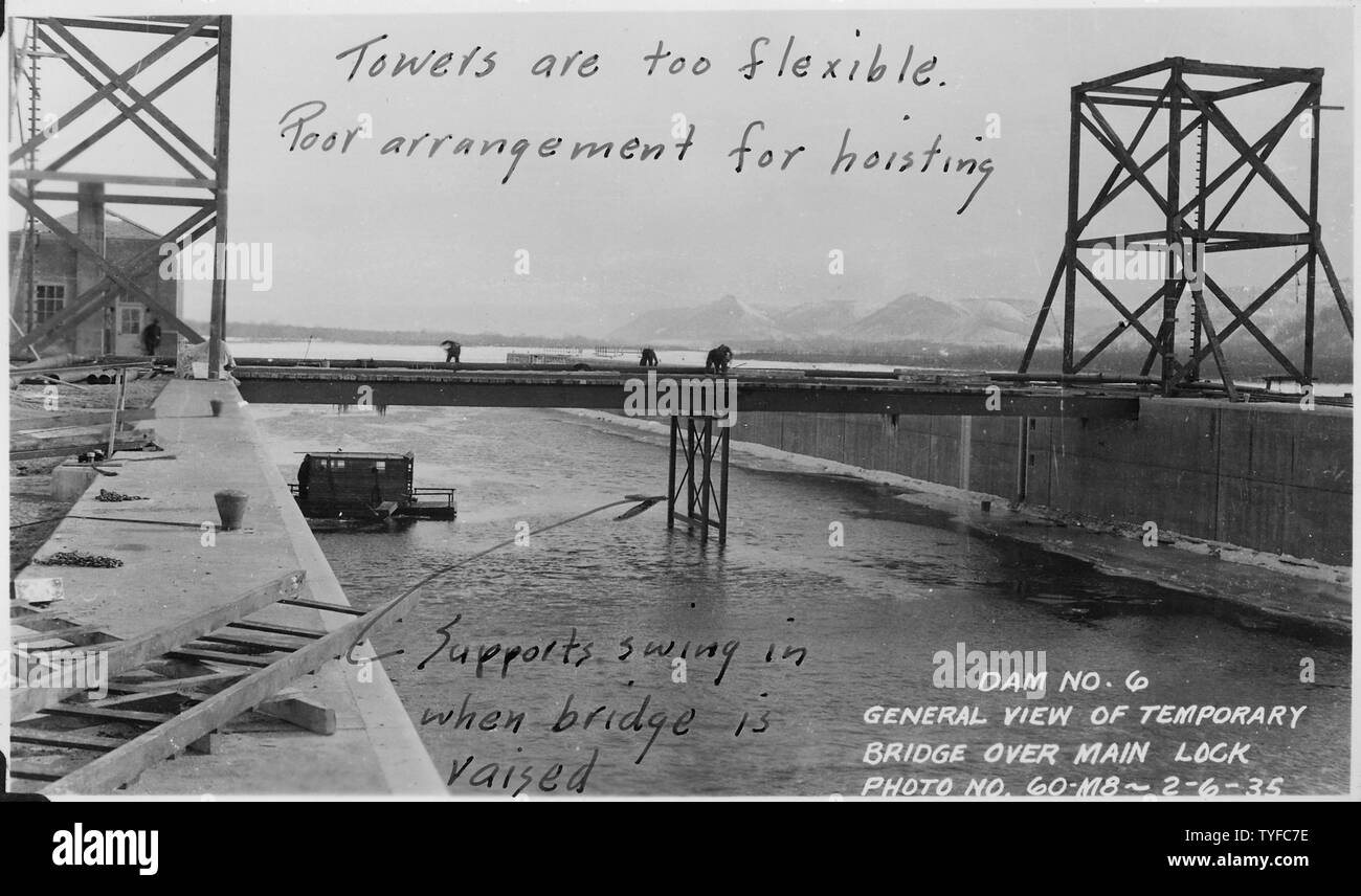 Photograph with caption Dam No. 6, General view of temporary bridge