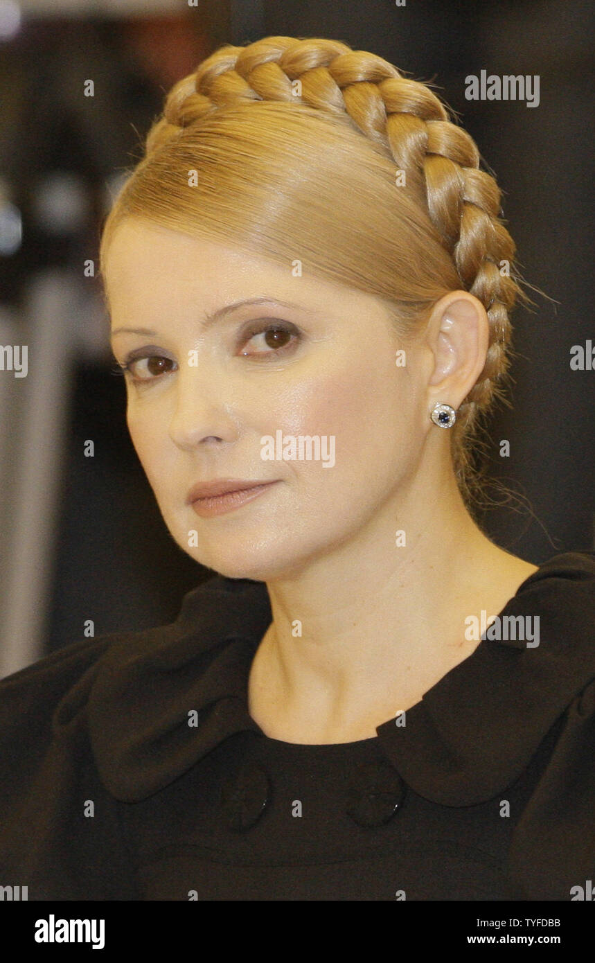 Ukrainian Prime Minister Yulia Tymoshenko attends an international meeting on the European gas crisis in Moscow on January 17, 2009. The conference at the Kremlin failed to bring an agreement to restore supplies of Russian natural gas via Ukraine. (UPI Photo/Anatoli Zhdanov) Stock Photo