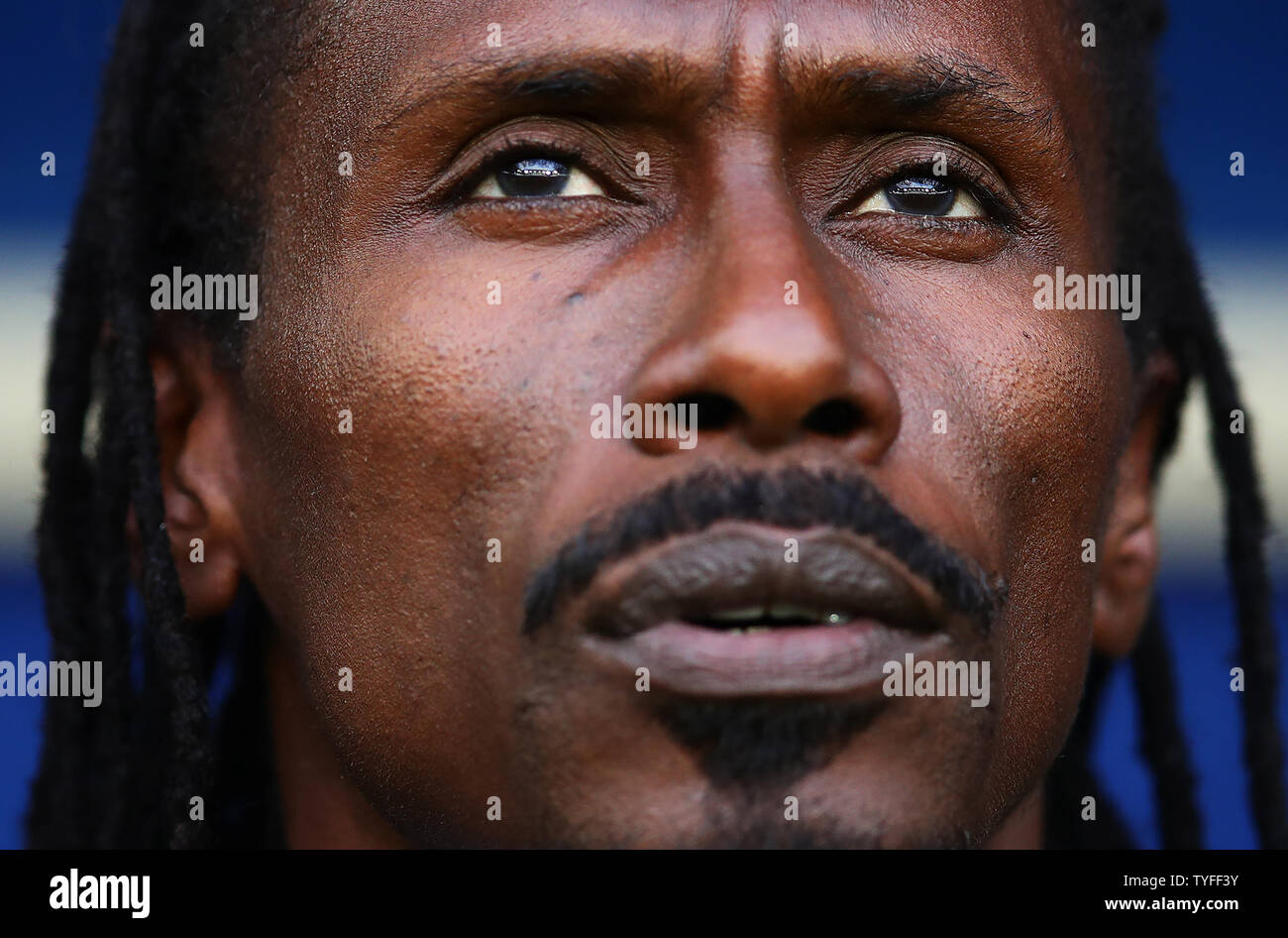 Senegal manager Aliou Cisse looks on during the 2018 FIFA World Cup Group H match at the Spartak Stadium in Moscow, Russia on June 19, 2018. Photo by Chris Brunskill/UPI Stock Photo