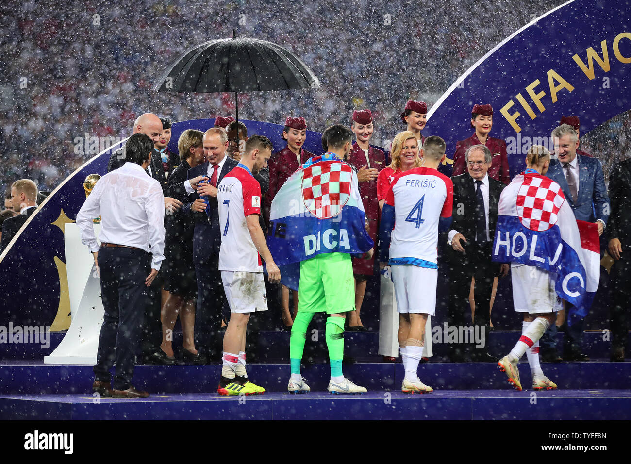 Croatia receive their runners-up medals following the 2018 FIFA World Cup  final match at Luzhniki