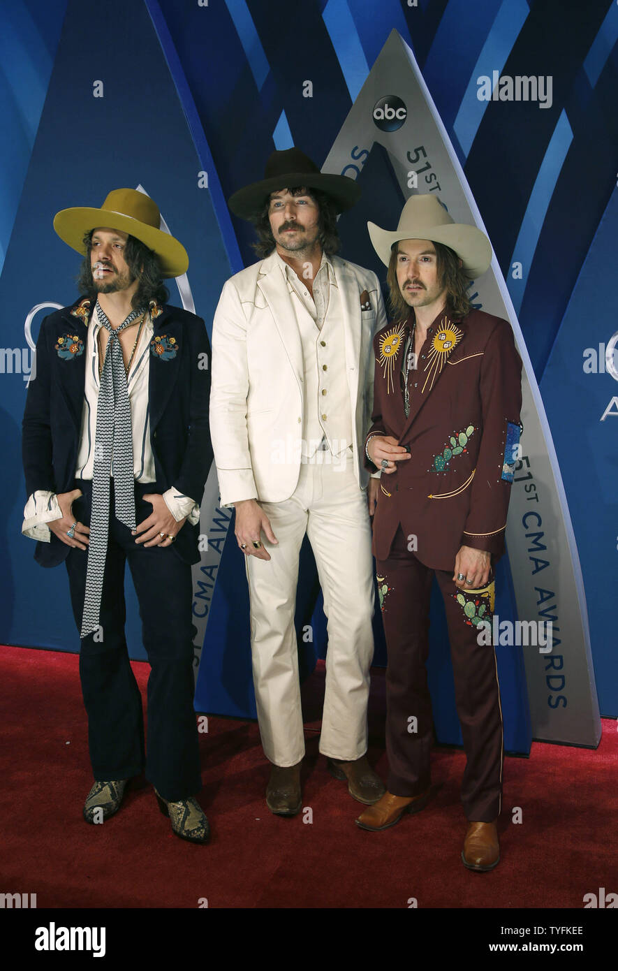 Midland walks the red carpet as they arrive for the 51st Annual Country Music Association Awards on November 8, 2017 at the Bridgestone Arena in Nashville. Photo by John Sommers II/UPI Stock Photo