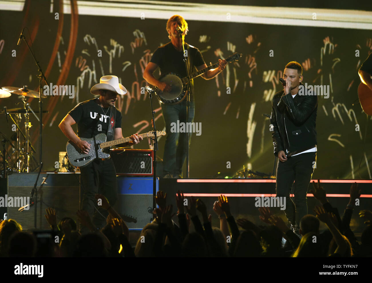 Brad Paisley and Kane Brown perform at the 51st Annual Country Music