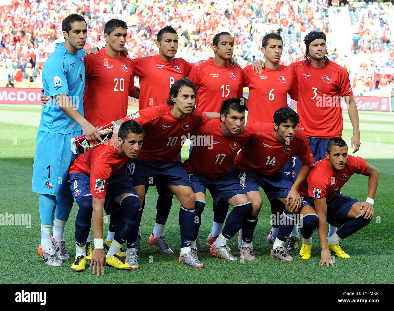 Chile pose for a team photograph prior to the Group H match at the Mbombela Stadium in Nelspruit, South Africa on June 16, 2010. UPI/Chris Brunskill Stock Photo