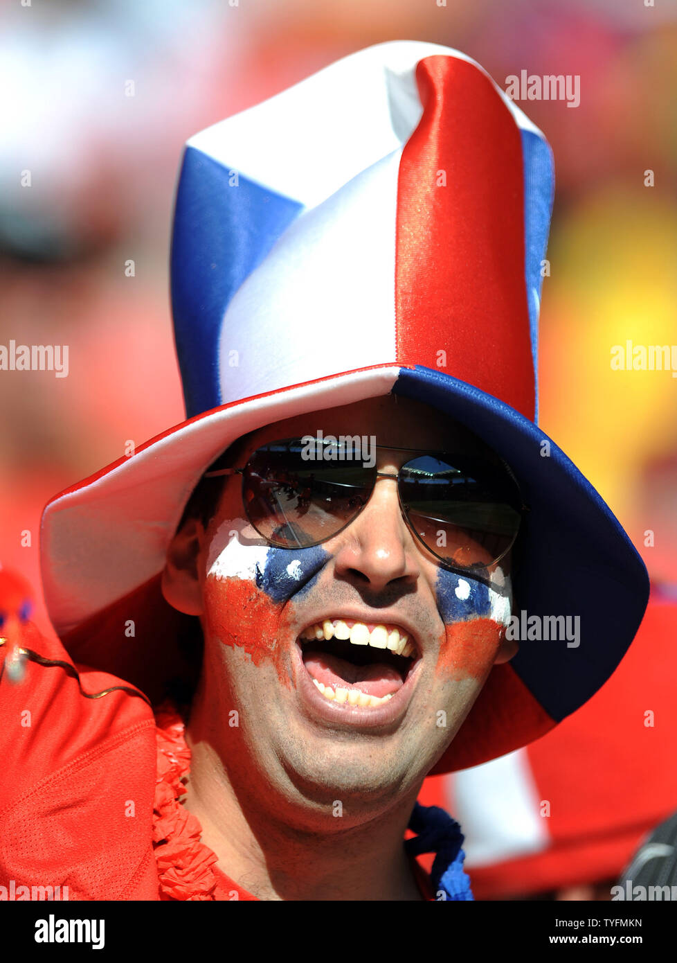 A Chile fan looks on prior to the Group H match at the Mbombela Stadium in Nelspruit, South Africa on June 16, 2010. UPI/Chris Brunskill Stock Photo