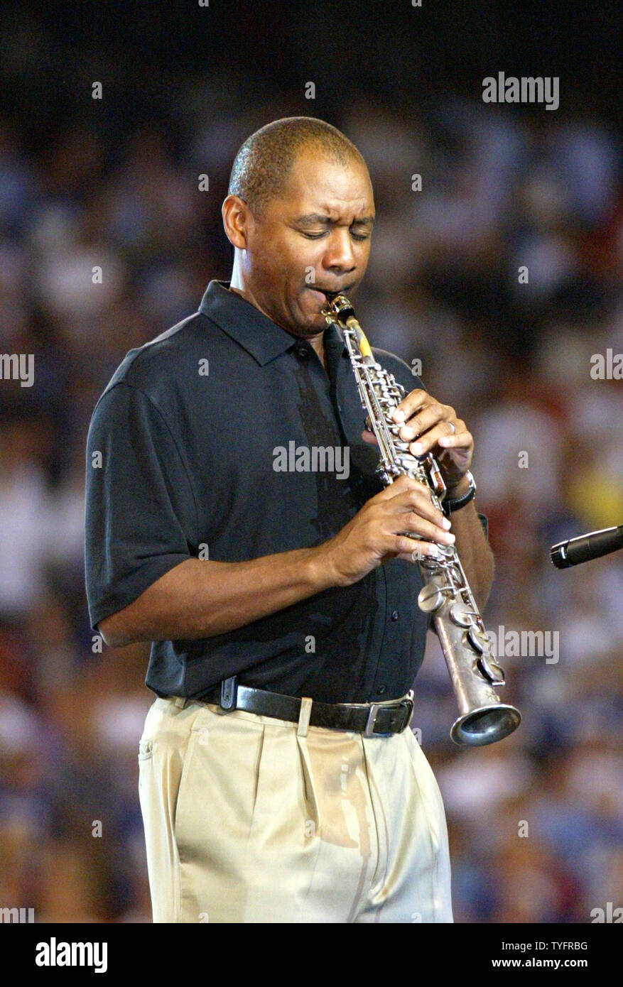Branford Marsalis performs before the game. The New York Giants hosted the New Orleans Saints in week 2 for Monday Night Football at Giants Stadium in East Rutherford New Jersey on September 19, 2005.    (UPI Photo/John Angelillo) Stock Photo