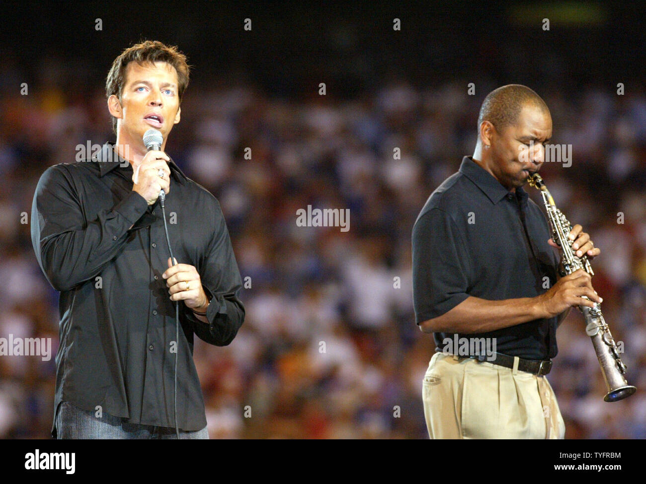 Harry Conic Jr. and Branford Marsalis perform before the game.  The New York Giants hosted the New Orleans Saints in week 2 for Monday Night Football at Giants Stadium in East Rutherford New Jersey on September 19, 2005.    (UPI Photo/John Angelillo) Stock Photo