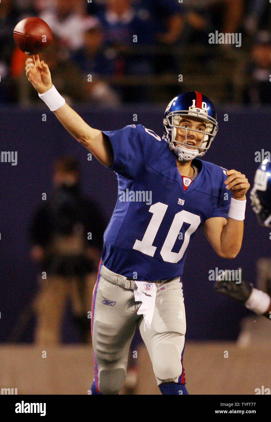 New York Giants Eli Manning throws a pass during week 1 at Giants Stadium  in East Rutherford, New Jersey on September 10, 2006. Peyton Manning and Eli  Manning played each other for
