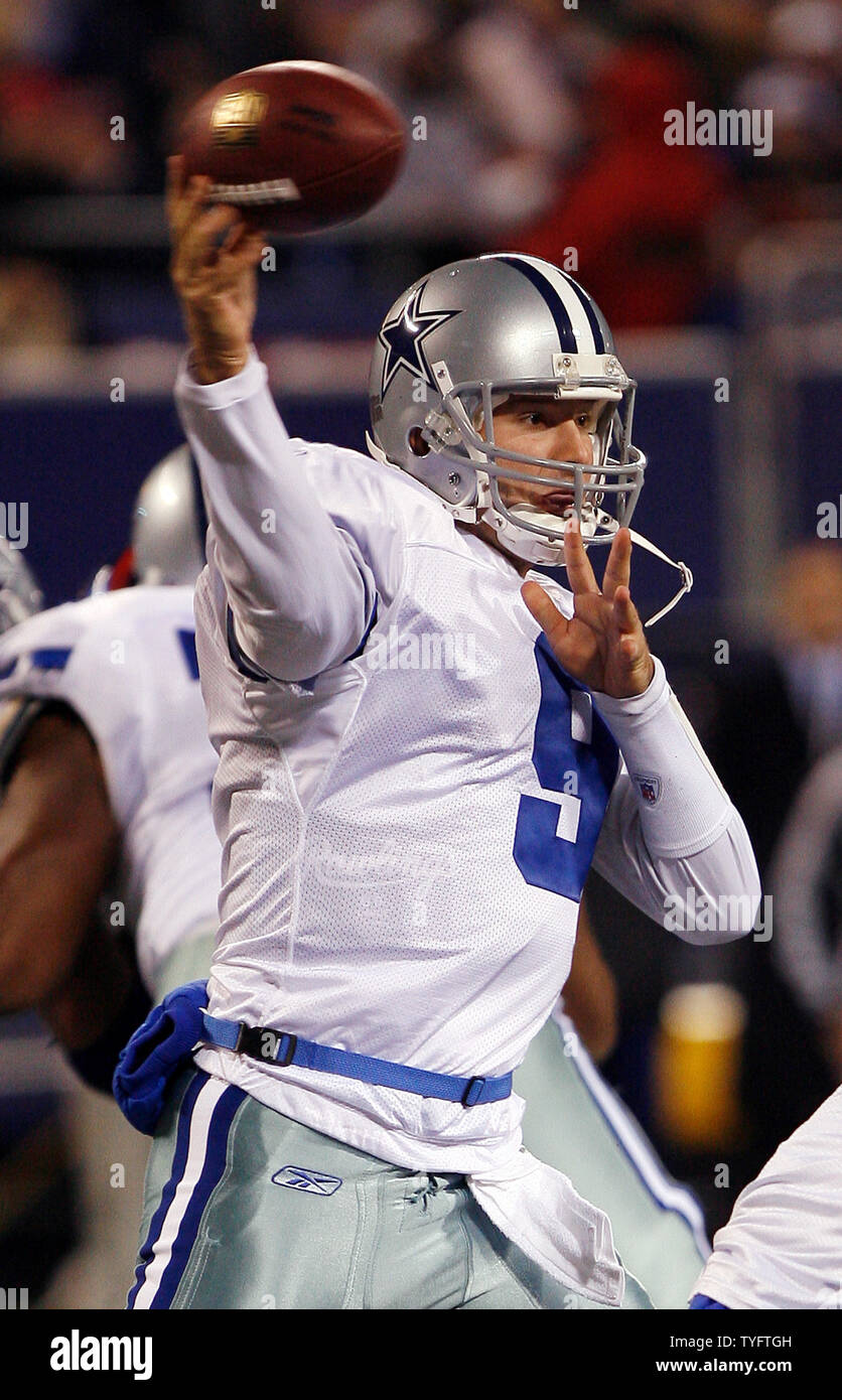 Dallas Cowboys Tony Romo throws a pass out of his own endzone in the 2nd  quarter at Giants Stadium in East Rutherford, New Jersey on December 3,  2006. The New York Giants