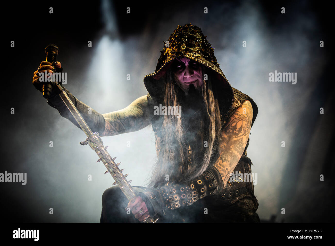 The Norwegian symphonic black metal band Dimmu Borgir performs live at Ole  Bull Scene in Bergen. Here vocalist Shagrath is seen live on stage. Norway,  28/05 2012 Stock Photo - Alamy