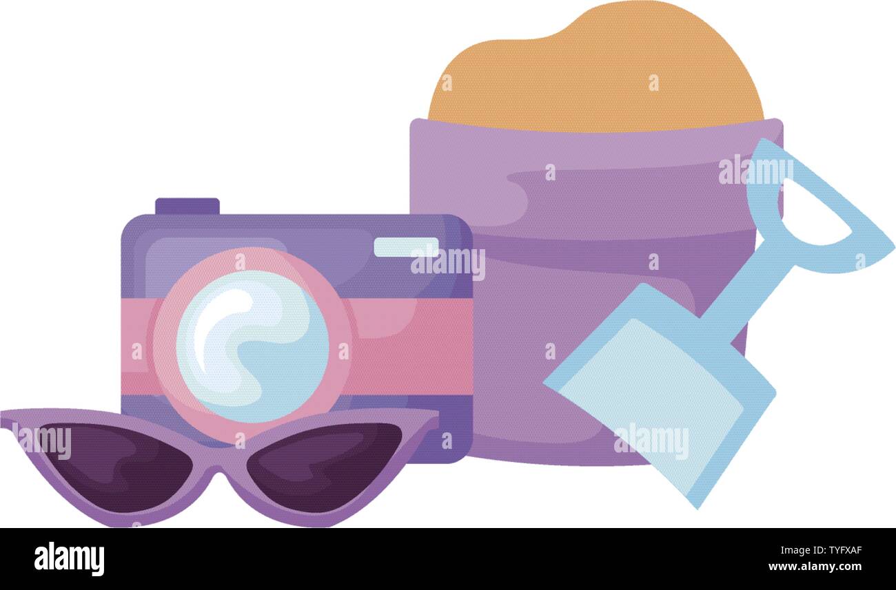 camera with bucket and sunglasses vector illustration design Stock ...