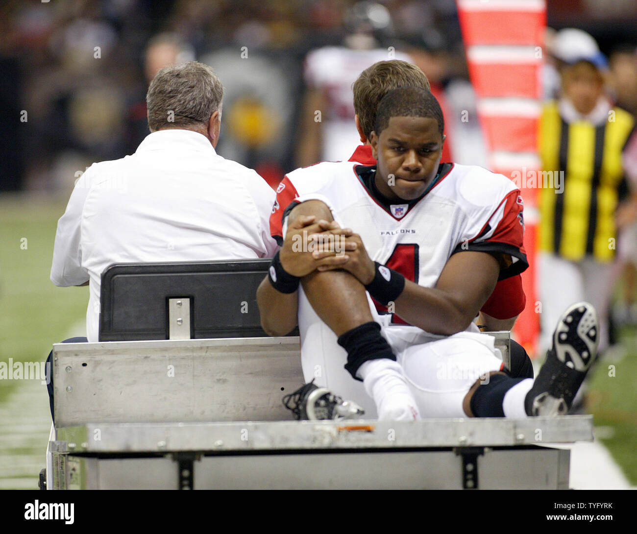 Atlanta Falcons quarterback Byron Leftwich (4) is carted to the bench  during the fourth quarter of the Falcons game against the New Orleans  Saints at the Louisiana Superdome in New Orleans on